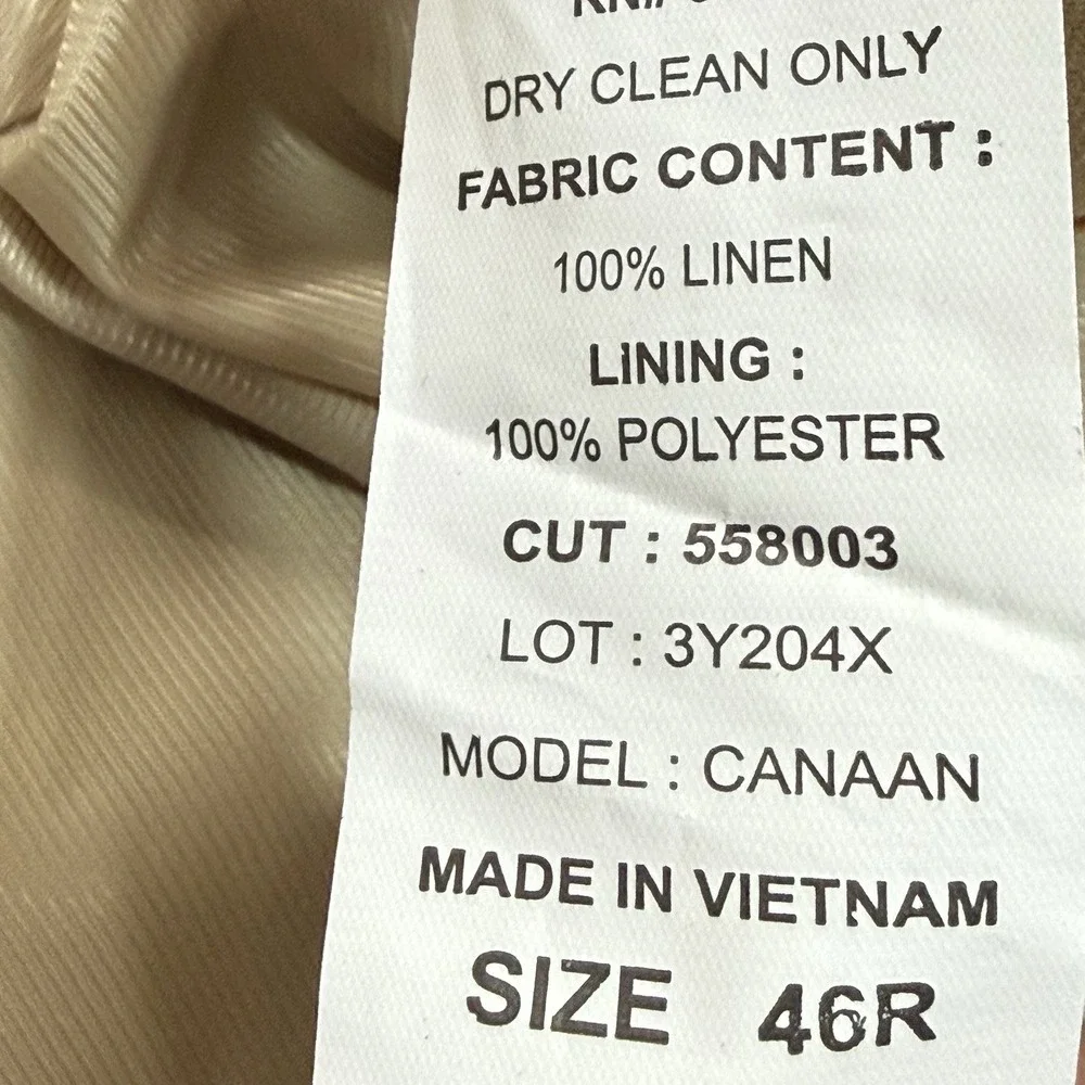 Andrew Fezza Canaan Mens Size 46R 40W 100% Linen 2 Piece Suit Beige Tan NWT